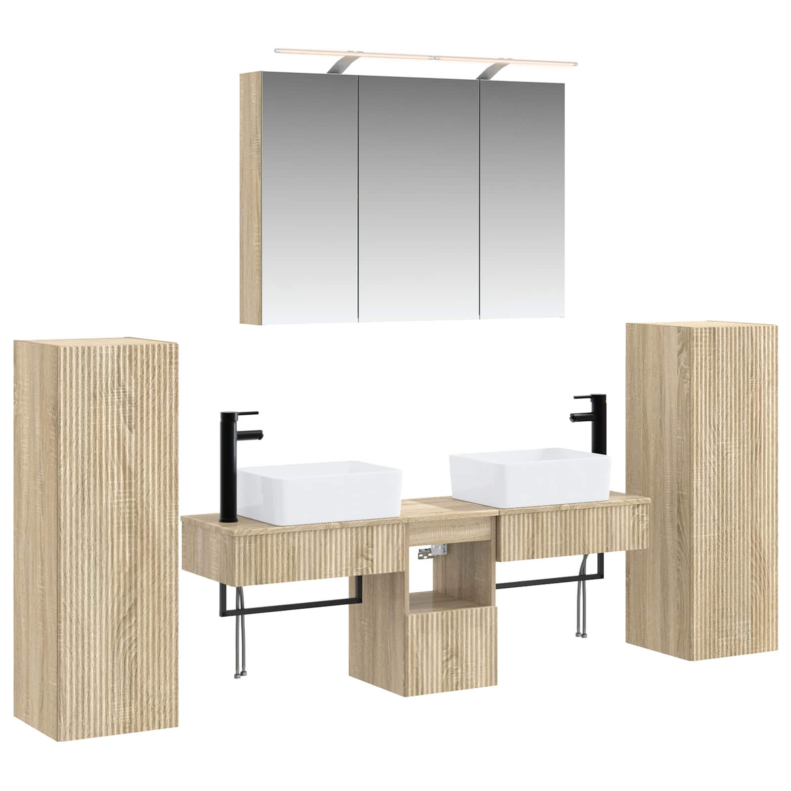 Badkamermeubelset 6 pcs Sonoma Eiken Bewerkt hout en glas is nu te koop bij PeponiXL, paradijselijk wonen!