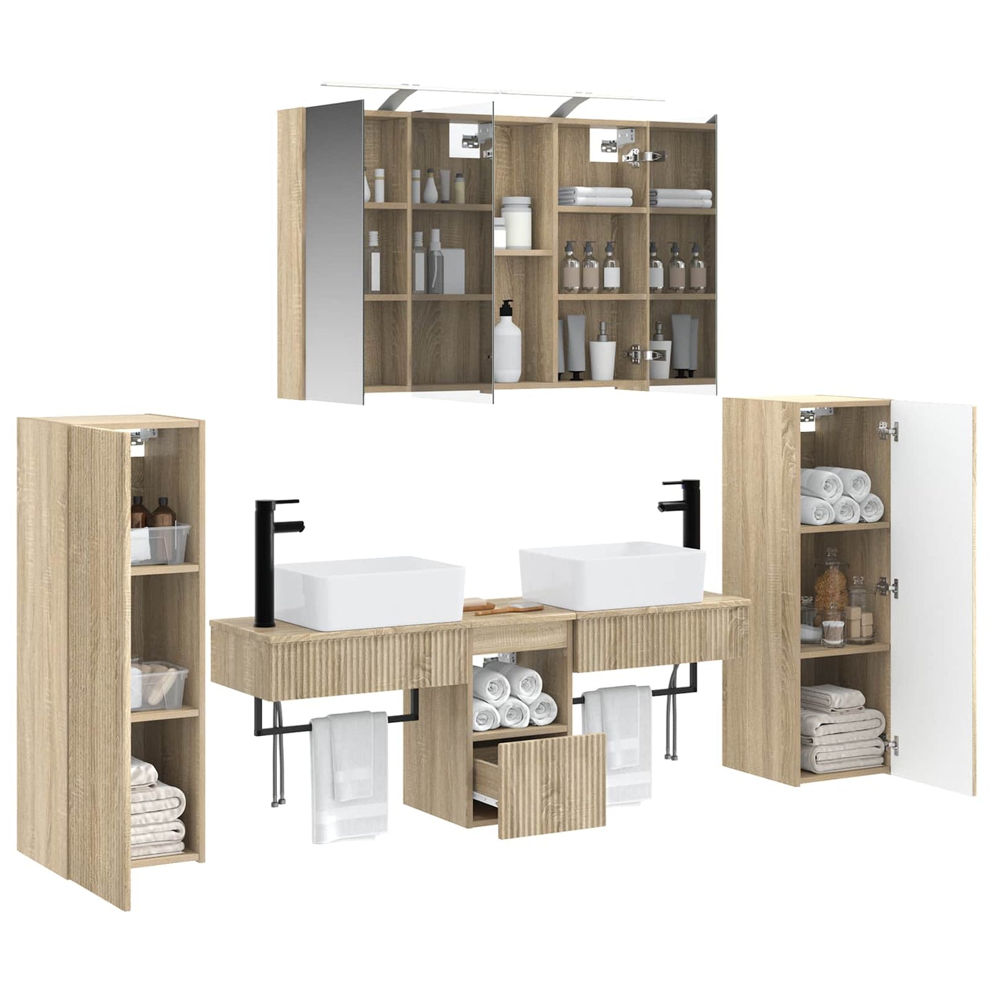 Badkamermeubelset 6 pcs Sonoma Eiken Bewerkt hout en glas is nu te koop bij PeponiXL, paradijselijk wonen!