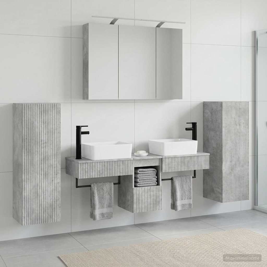 Badkamermeubelset 6 pcs Betongrijs Bewerkt hout en glas is nu te koop bij PeponiXL, paradijselijk wonen!