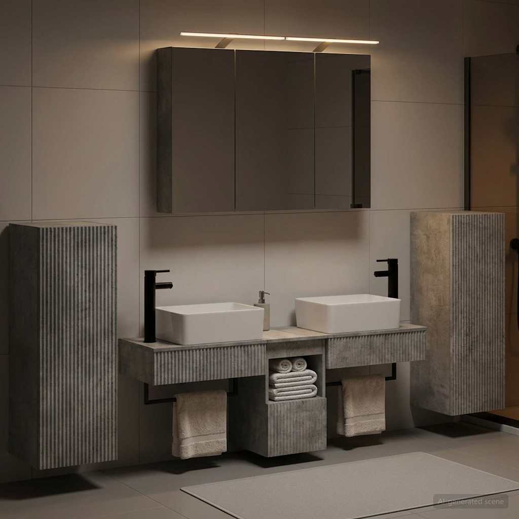 Badkamermeubelset 6 pcs Betongrijs Bewerkt hout en glas is nu te koop bij PeponiXL, paradijselijk wonen!
