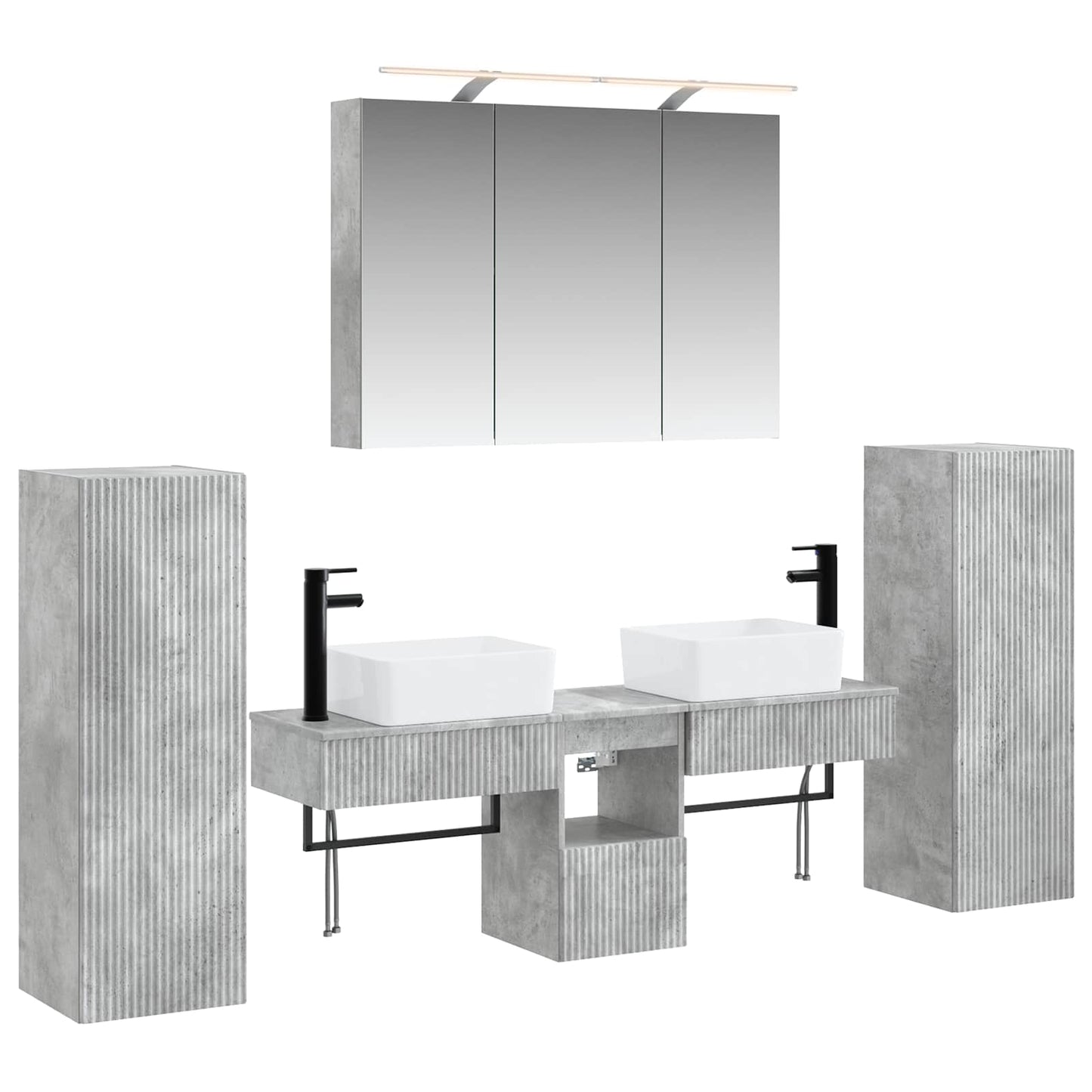 Badkamermeubelset 6 pcs Betongrijs Bewerkt hout en glas is nu te koop bij PeponiXL, paradijselijk wonen!