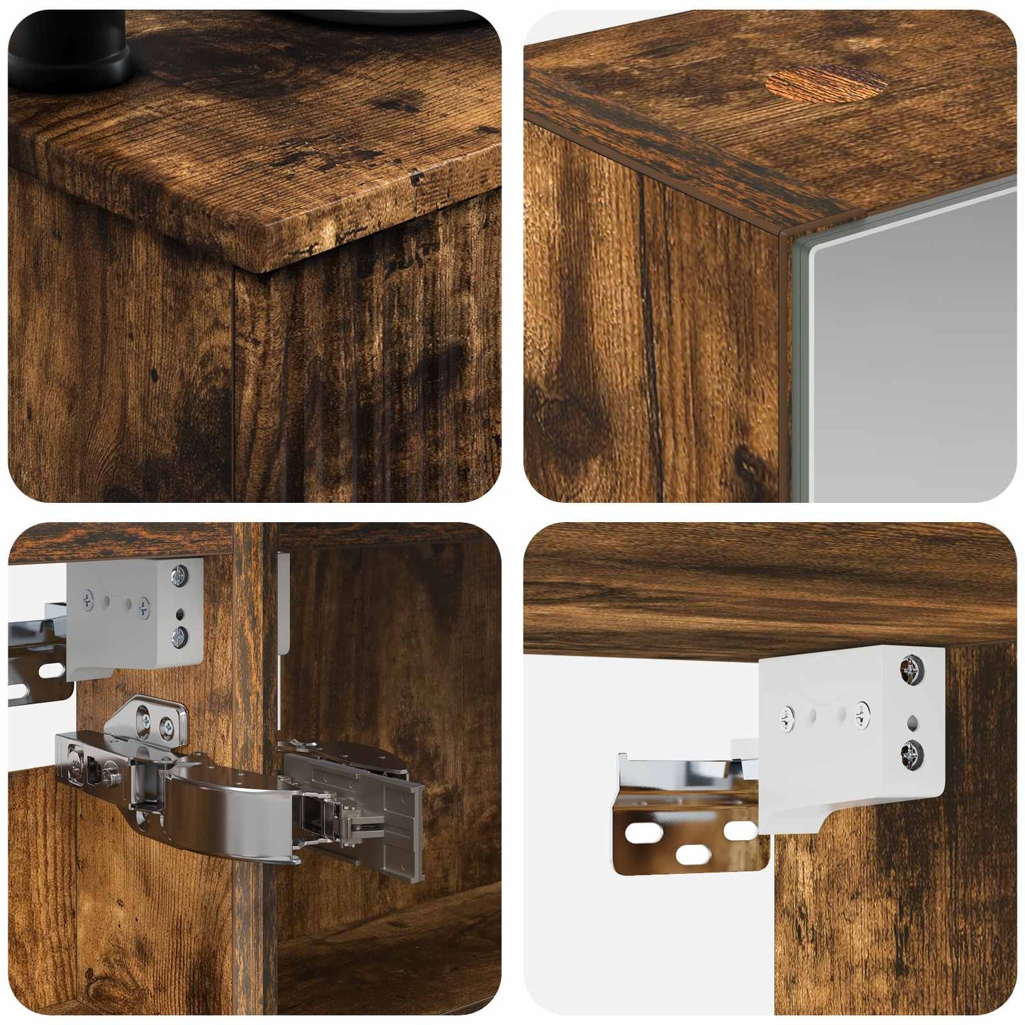 Badkamermeubelset 6 pcs Gerookt eiken Bewerkt hout en glas is nu te koop bij PeponiXL, paradijselijk wonen!