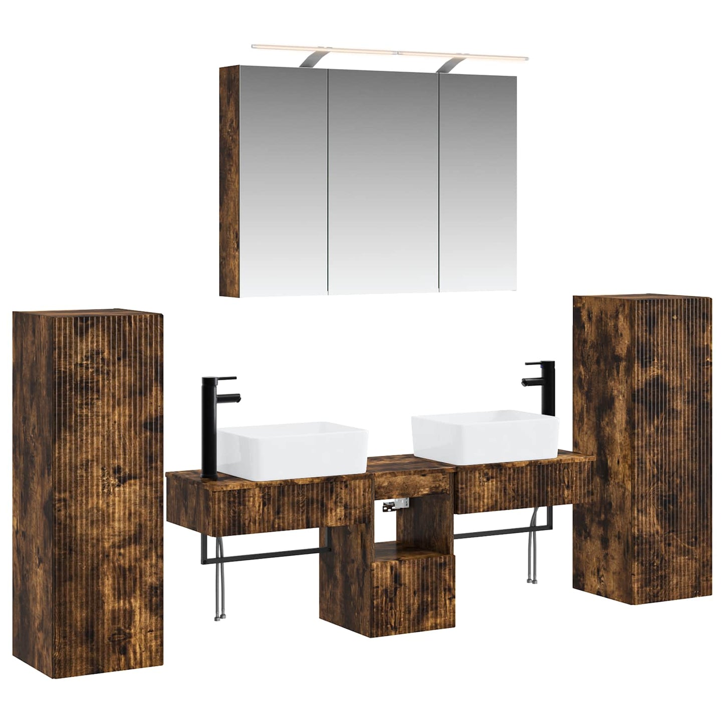 Badkamermeubelset 6 pcs Gerookt eiken Bewerkt hout en glas is nu te koop bij PeponiXL, paradijselijk wonen!