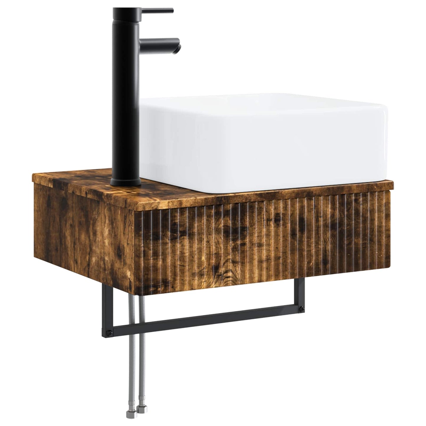 Badkamermeubelset 6 pcs Gerookt eiken Bewerkt hout en glas is nu te koop bij PeponiXL, paradijselijk wonen!