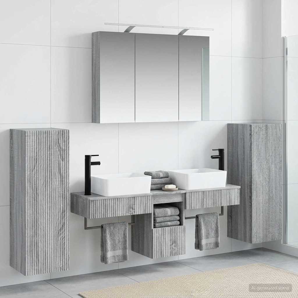 Badkamermeubelset 6 pcs Grijs Sonoma Bewerkt hout en glas is nu te koop bij PeponiXL, paradijselijk wonen!