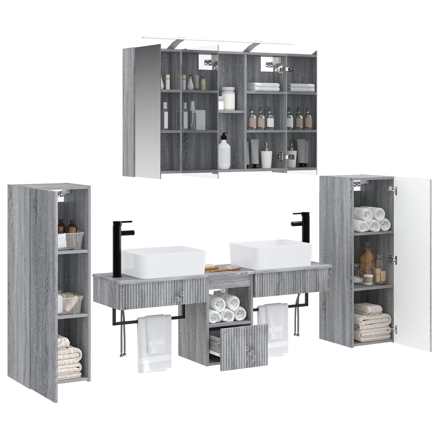 Badkamermeubelset 6 pcs Grijs Sonoma Bewerkt hout en glas is nu te koop bij PeponiXL, paradijselijk wonen!