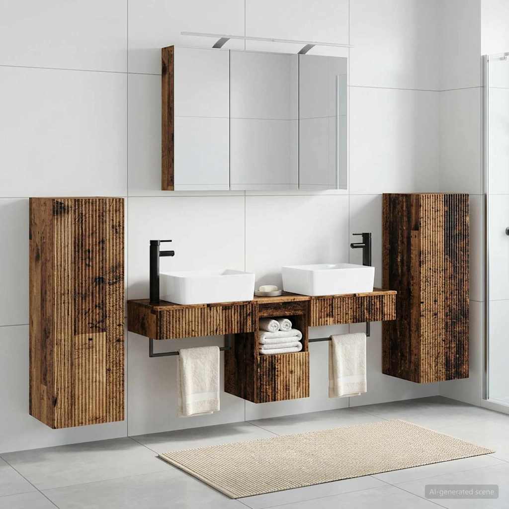 Badkamermeubelset 6 pcs Oud hout Bewerkt hout en glas is nu te koop bij PeponiXL, paradijselijk wonen!