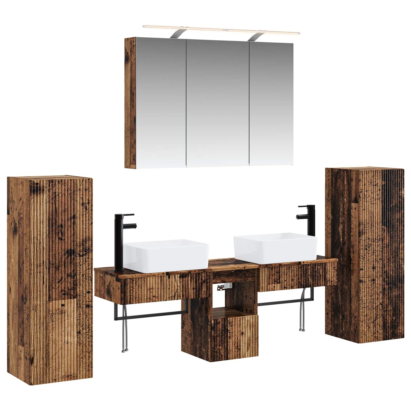 Badkamermeubelset 6 pcs Oud hout Bewerkt hout en glas is nu te koop bij PeponiXL, paradijselijk wonen!