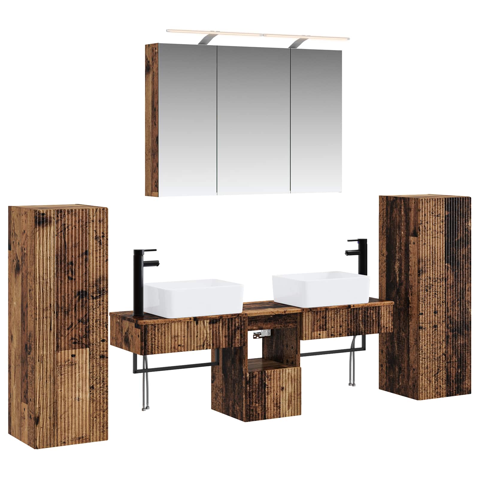 Badkamermeubelset 6 pcs Oud hout Bewerkt hout en glas is nu te koop bij PeponiXL, paradijselijk wonen!