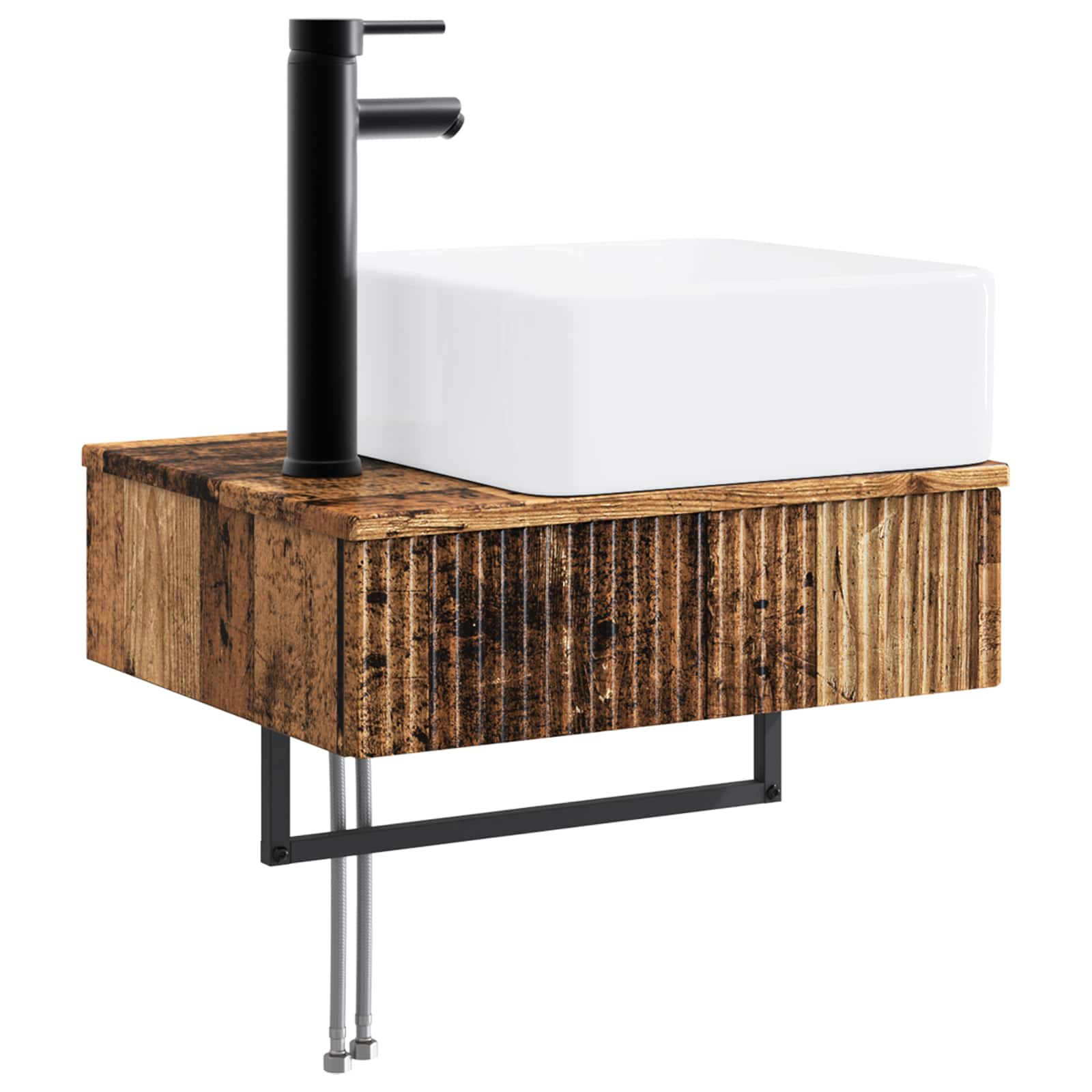 Badkamermeubelset 6 pcs Oud hout Bewerkt hout en glas is nu te koop bij PeponiXL, paradijselijk wonen!