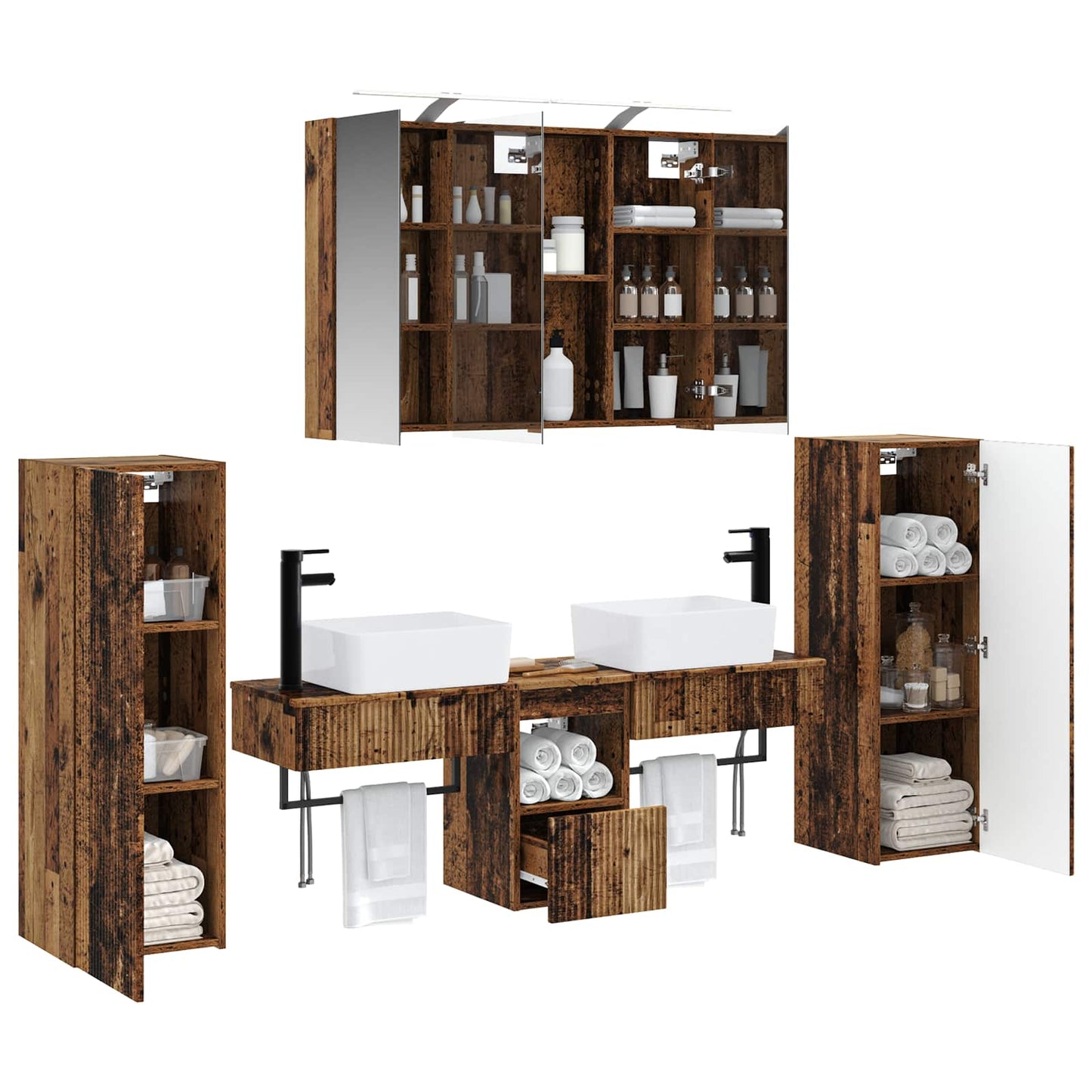 Badkamermeubelset 6 pcs Oud hout Bewerkt hout en glas is nu te koop bij PeponiXL, paradijselijk wonen!