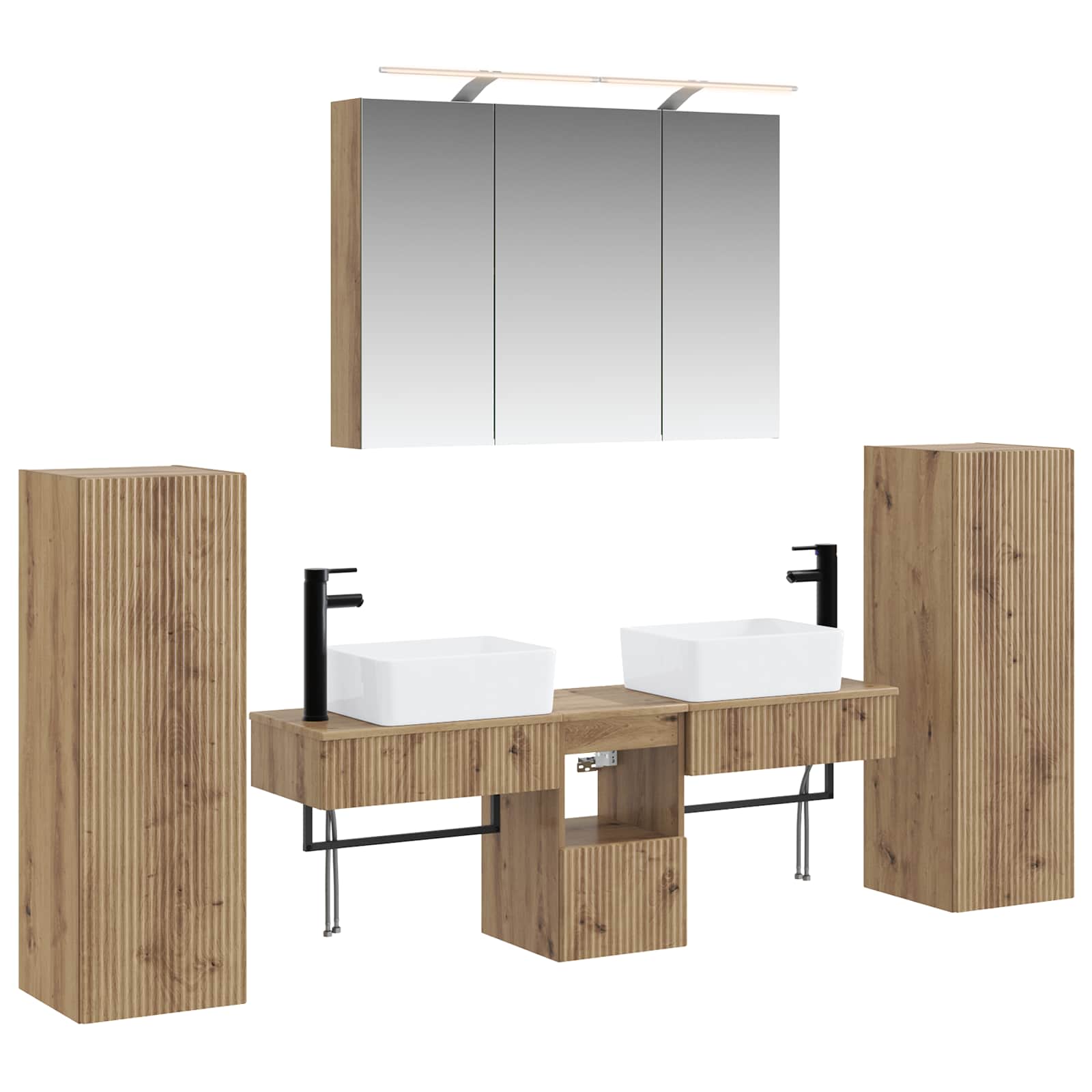 Badkamermeubelset 6 pcs Artisanaal eiken Bewerkt hout en glas is nu te koop bij PeponiXL, paradijselijk wonen!