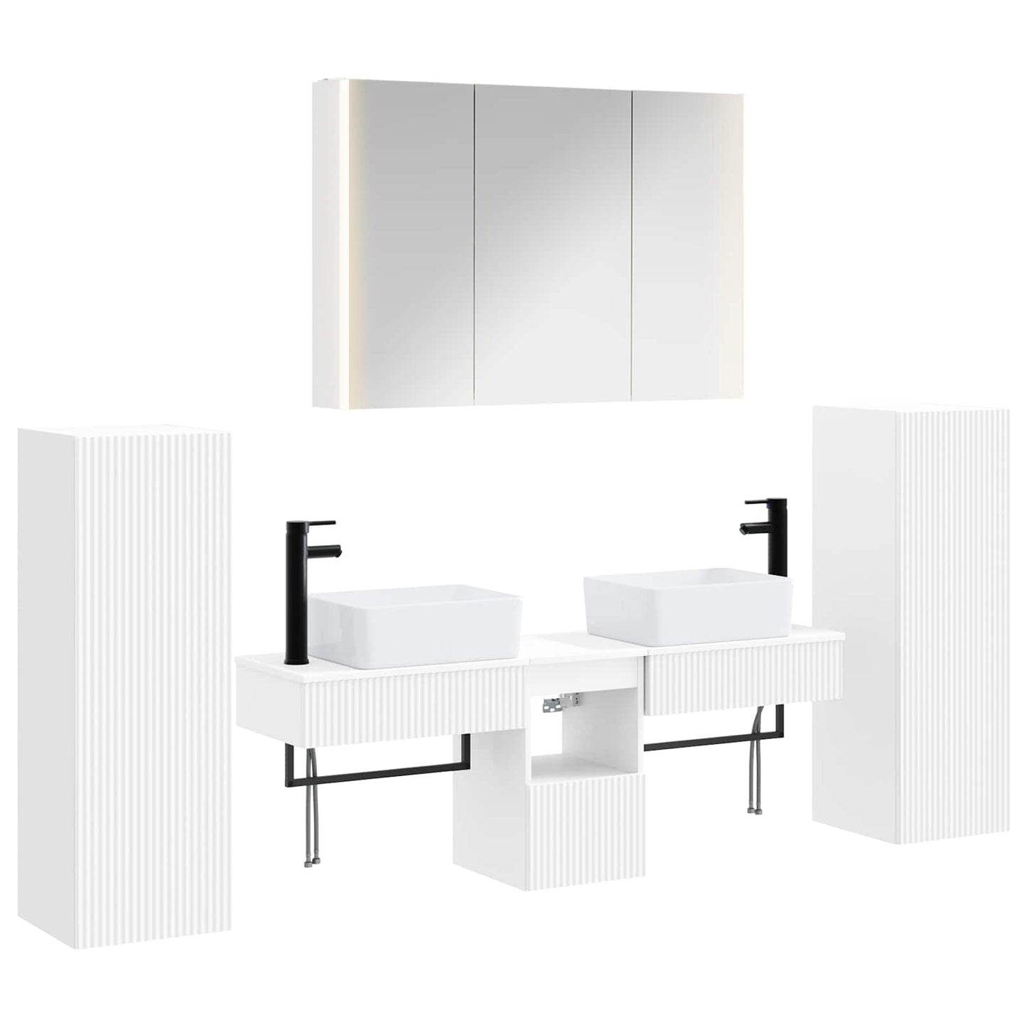 Badkamermeubelset 6 pcs Wit Bewerkt hout en glas is nu te koop bij PeponiXL, paradijselijk wonen!