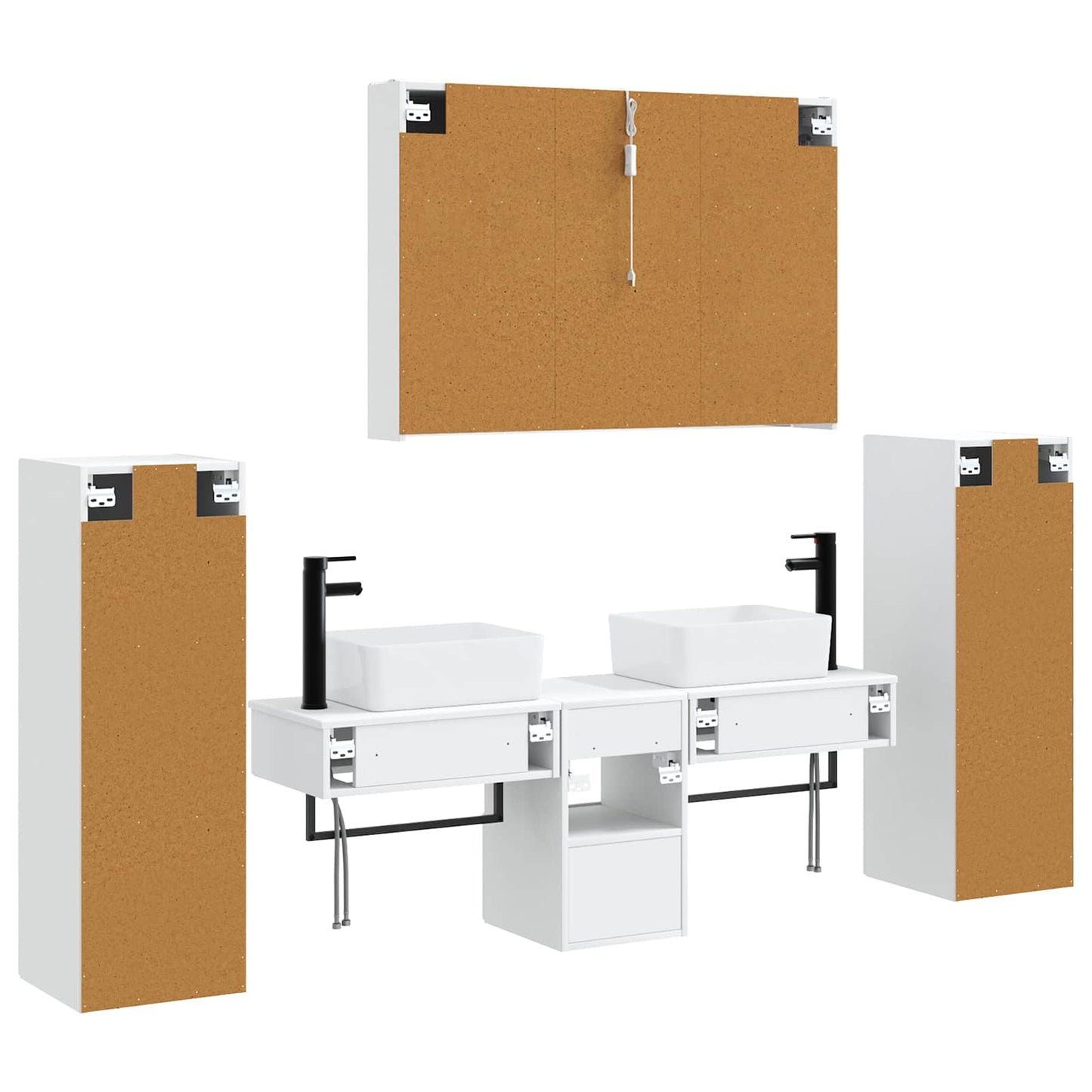 Badkamermeubelset 6 pcs Wit Bewerkt hout en glas is nu te koop bij PeponiXL, paradijselijk wonen!