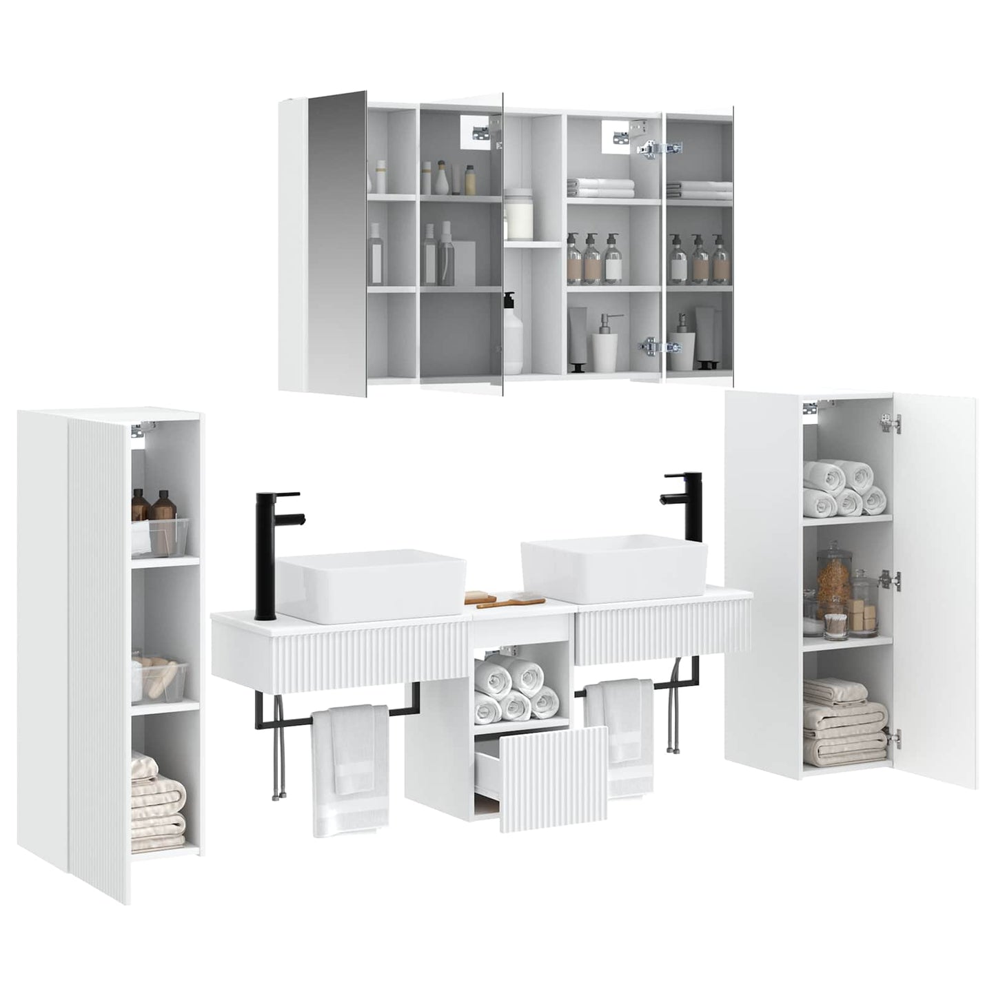 Badkamermeubelset 6 pcs Wit Bewerkt hout en glas is nu te koop bij PeponiXL, paradijselijk wonen!