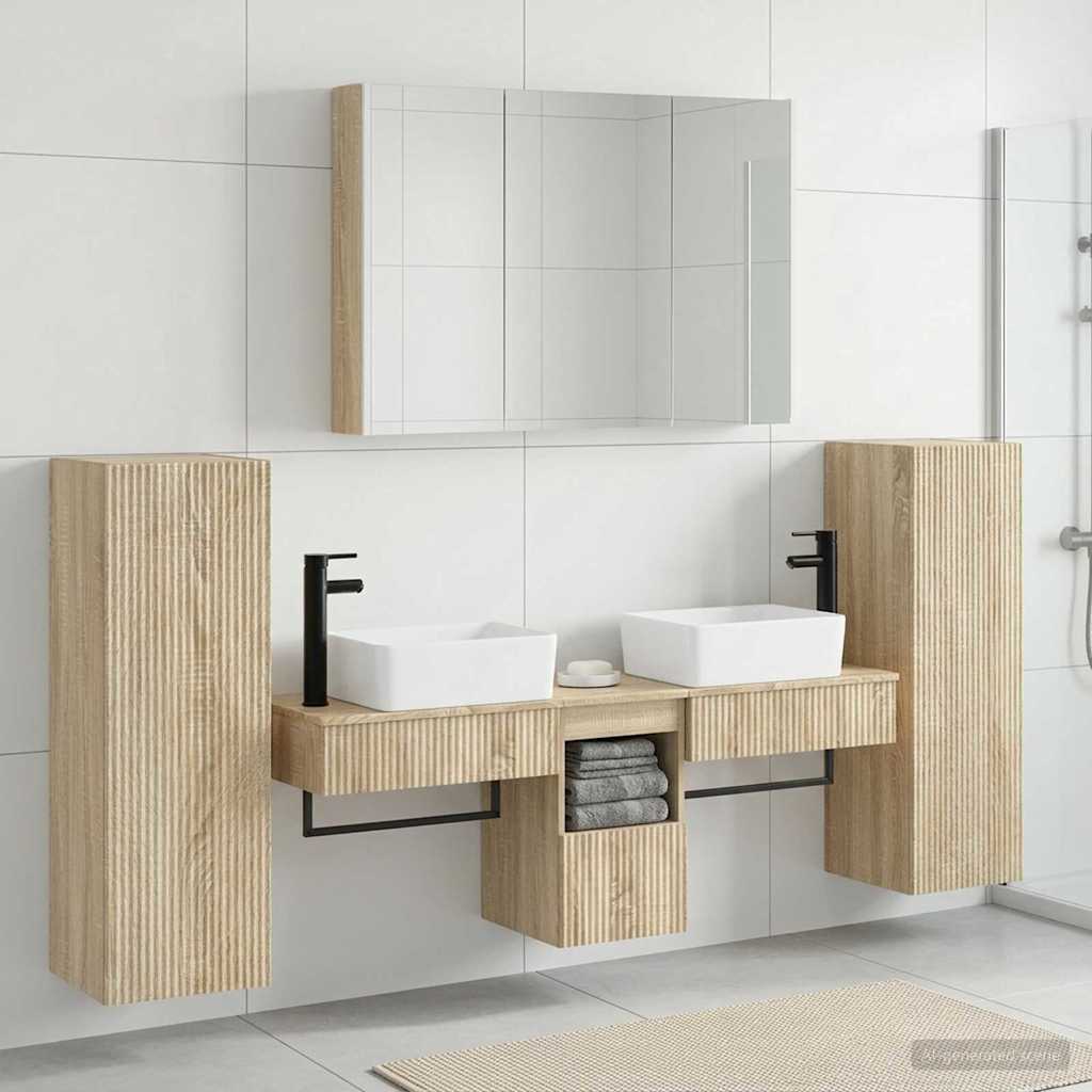 Badkamermeubelset 6 pcs Sonoma Eiken Bewerkt hout en glas is nu te koop bij PeponiXL, paradijselijk wonen!