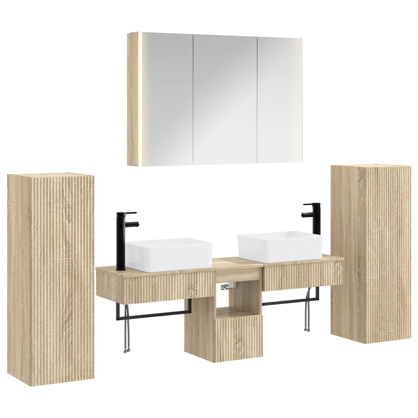 Badkamermeubelset 6 pcs Sonoma Eiken Bewerkt hout en glas is nu te koop bij PeponiXL, paradijselijk wonen!