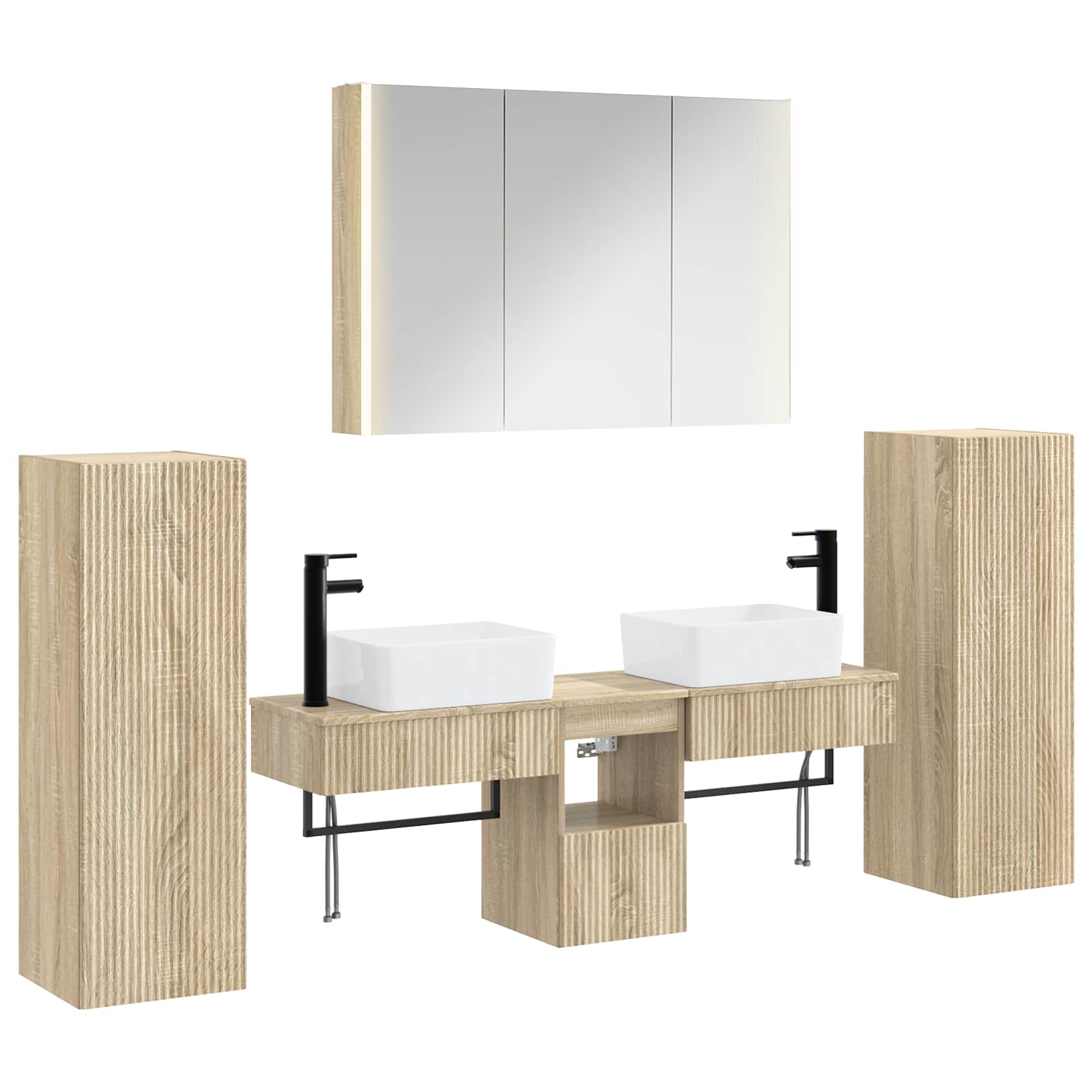 Badkamermeubelset 6 pcs Sonoma Eiken Bewerkt hout en glas is nu te koop bij PeponiXL, paradijselijk wonen!