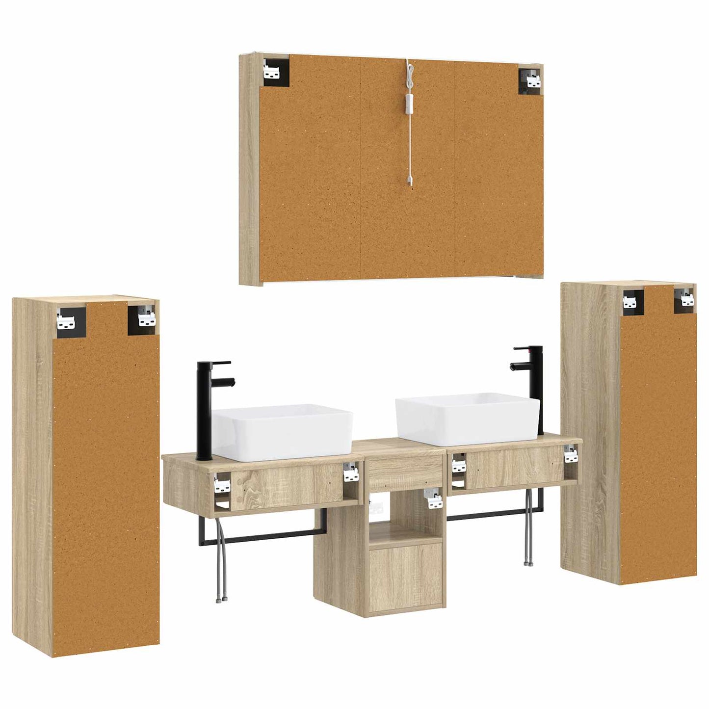 Badkamermeubelset 6 pcs Sonoma Eiken Bewerkt hout en glas is nu te koop bij PeponiXL, paradijselijk wonen!
