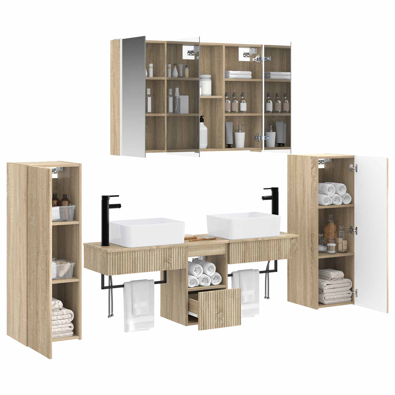 Badkamermeubelset 6 pcs Sonoma Eiken Bewerkt hout en glas is nu te koop bij PeponiXL, paradijselijk wonen!