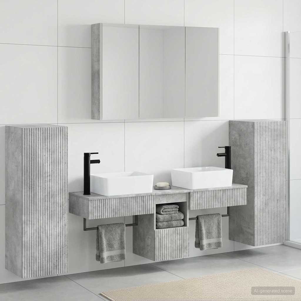 Badkamermeubelset 6 pcs Betongrijs Bewerkt hout en glas is nu te koop bij PeponiXL, paradijselijk wonen!