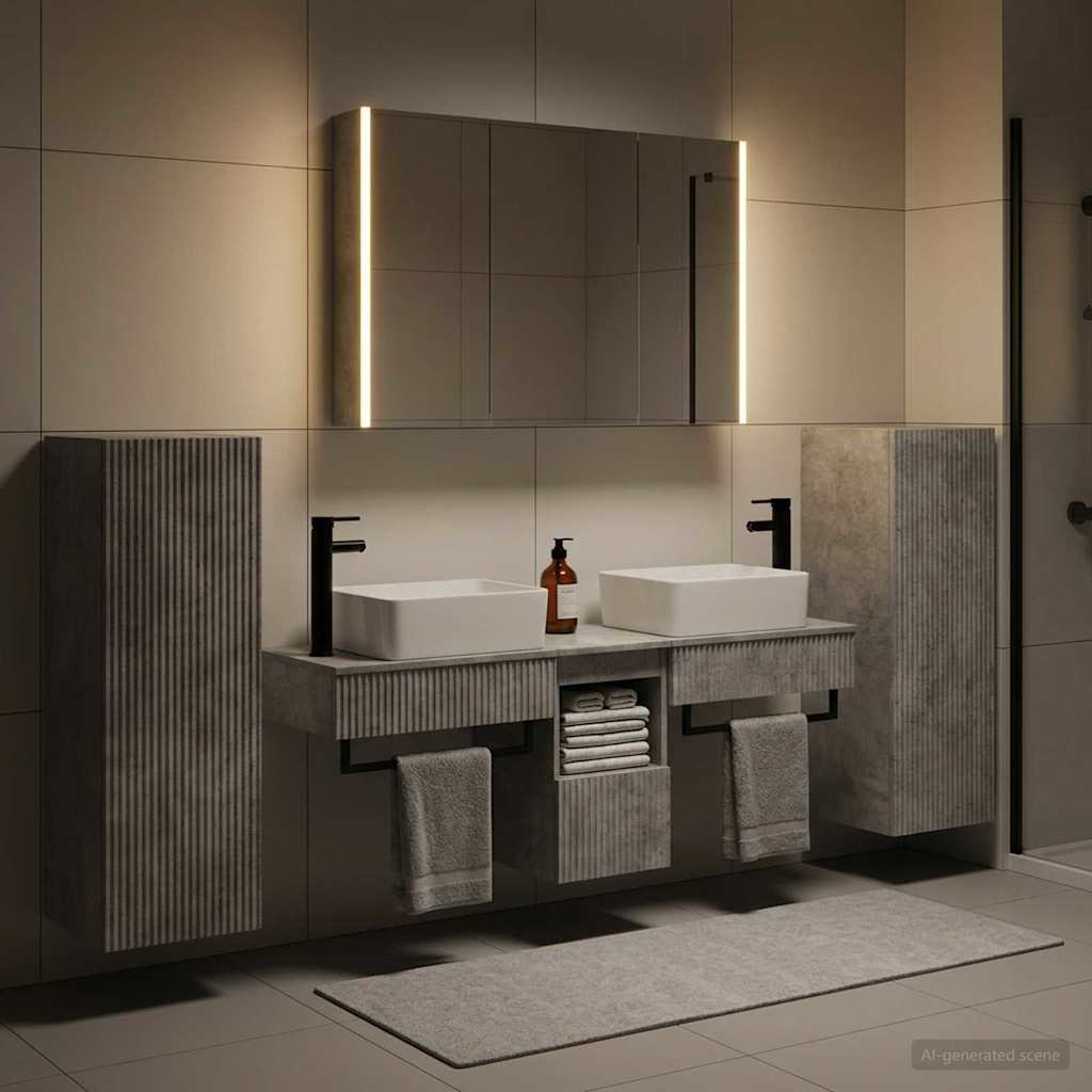 Badkamermeubelset 6 pcs Betongrijs Bewerkt hout en glas is nu te koop bij PeponiXL, paradijselijk wonen!