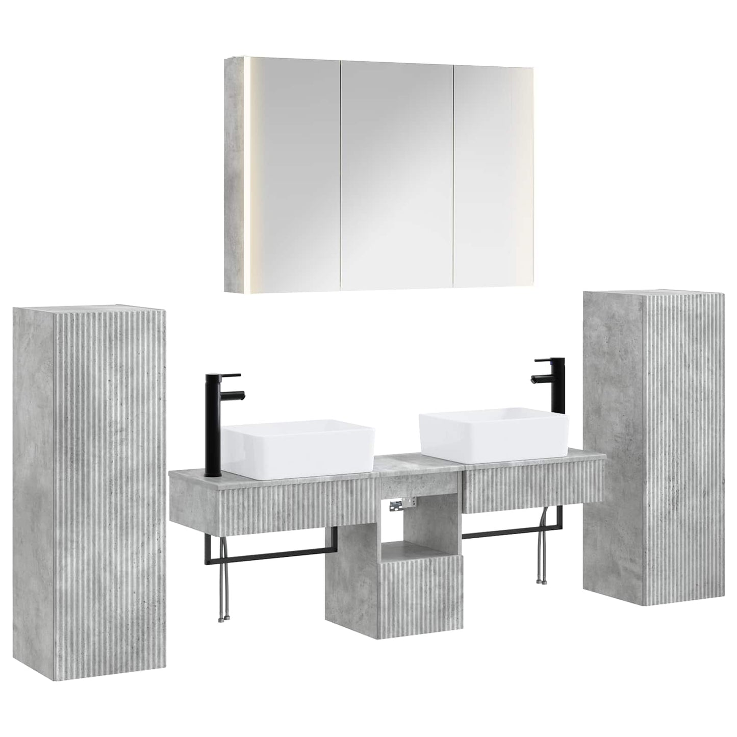Badkamermeubelset 6 pcs Betongrijs Bewerkt hout en glas is nu te koop bij PeponiXL, paradijselijk wonen!