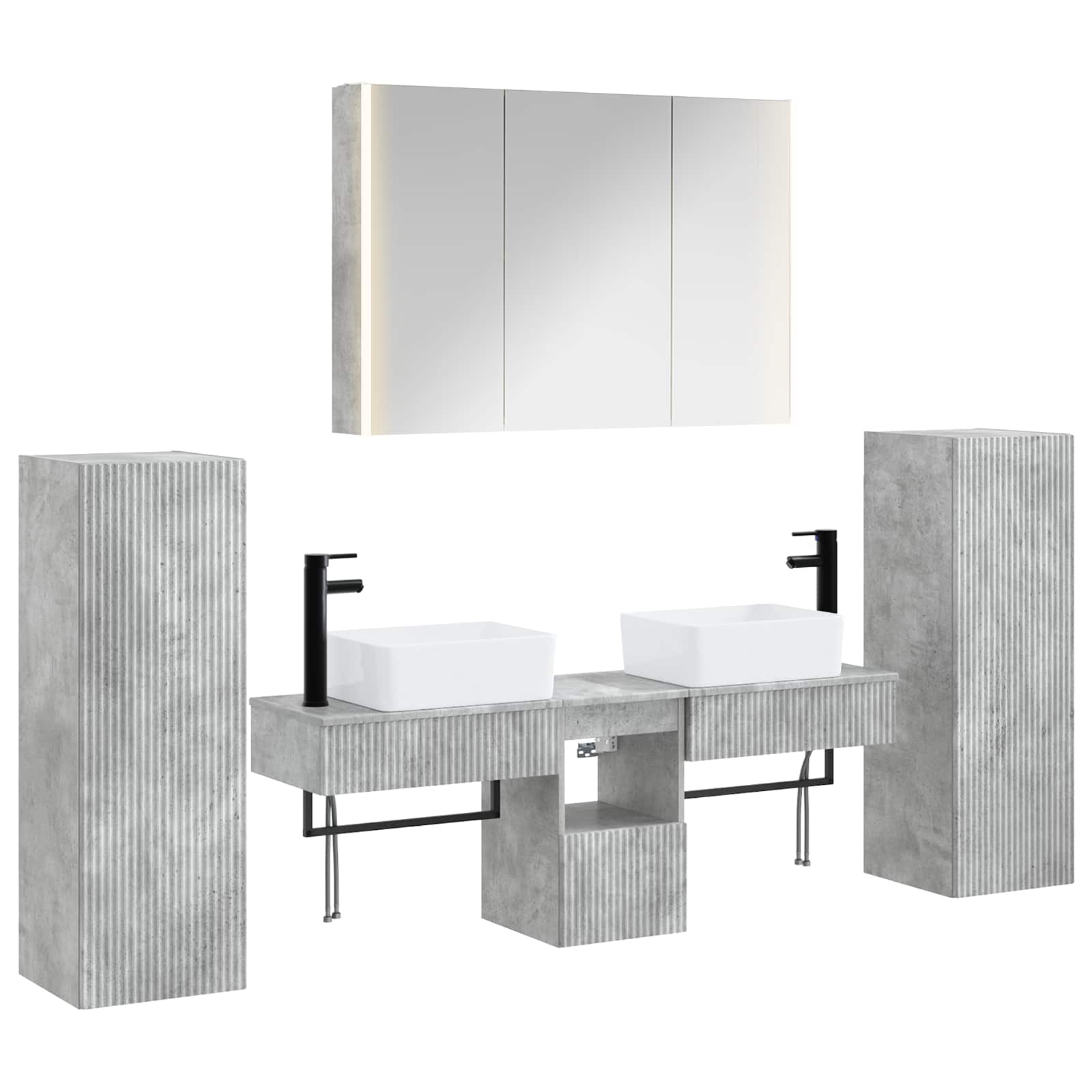 Badkamermeubelset 6 pcs Betongrijs Bewerkt hout en glas is nu te koop bij PeponiXL, paradijselijk wonen!