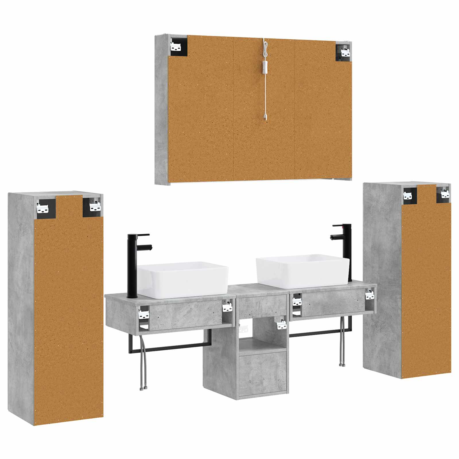 Badkamermeubelset 6 pcs Betongrijs Bewerkt hout en glas is nu te koop bij PeponiXL, paradijselijk wonen!