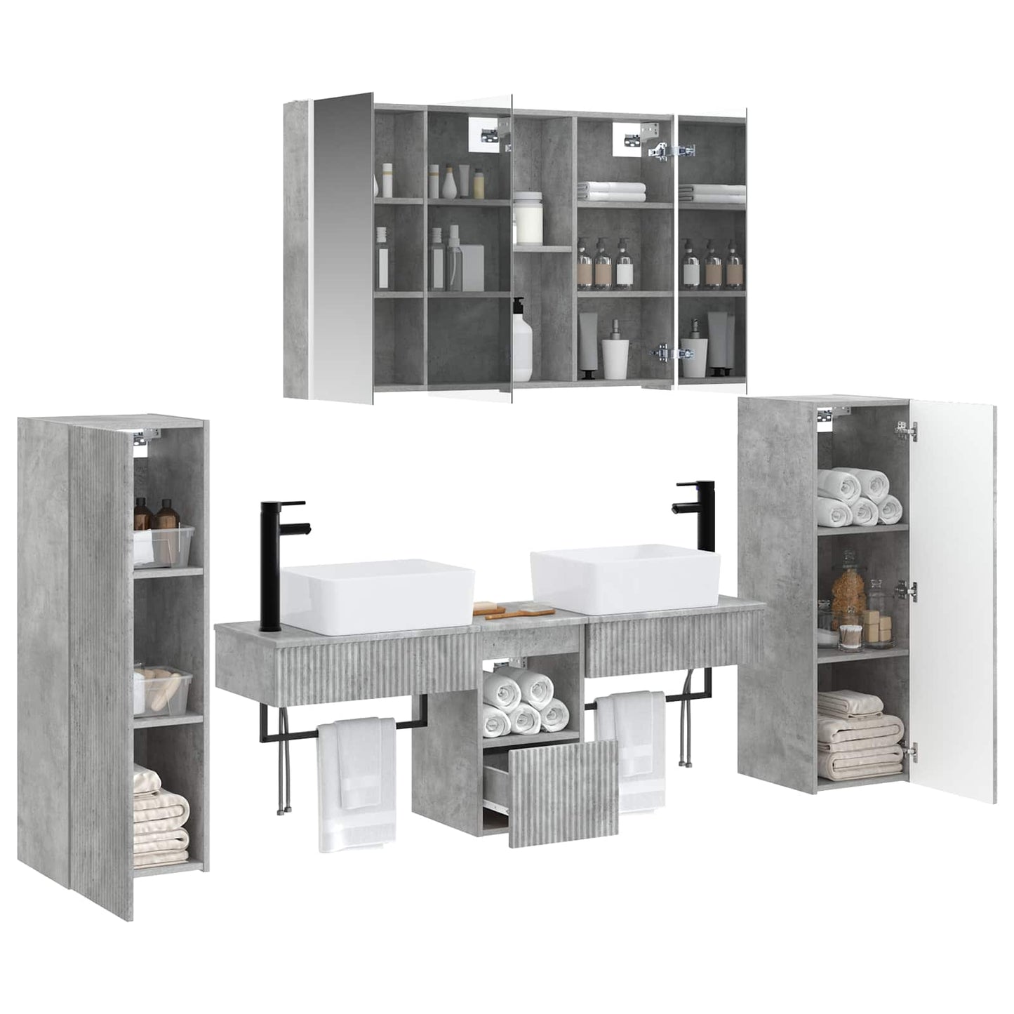 Badkamermeubelset 6 pcs Betongrijs Bewerkt hout en glas is nu te koop bij PeponiXL, paradijselijk wonen!
