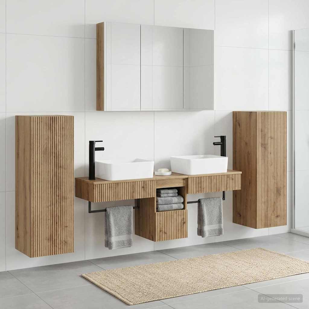Badkamermeubelset 6 st Artisanaal eiken Bewerkt hout en glas is nu te koop bij PeponiXL, paradijselijk wonen!