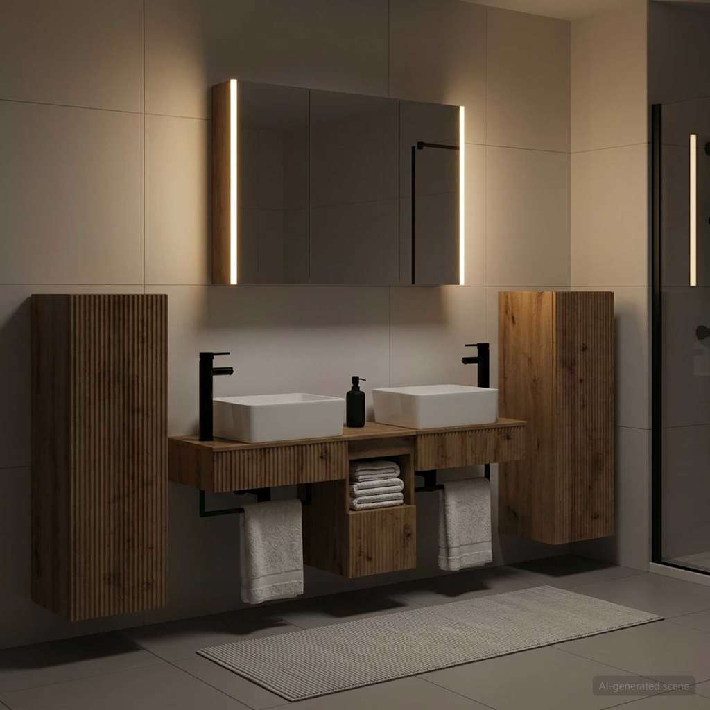 Badkamermeubelset 6 st Artisanaal eiken Bewerkt hout en glas is nu te koop bij PeponiXL, paradijselijk wonen!