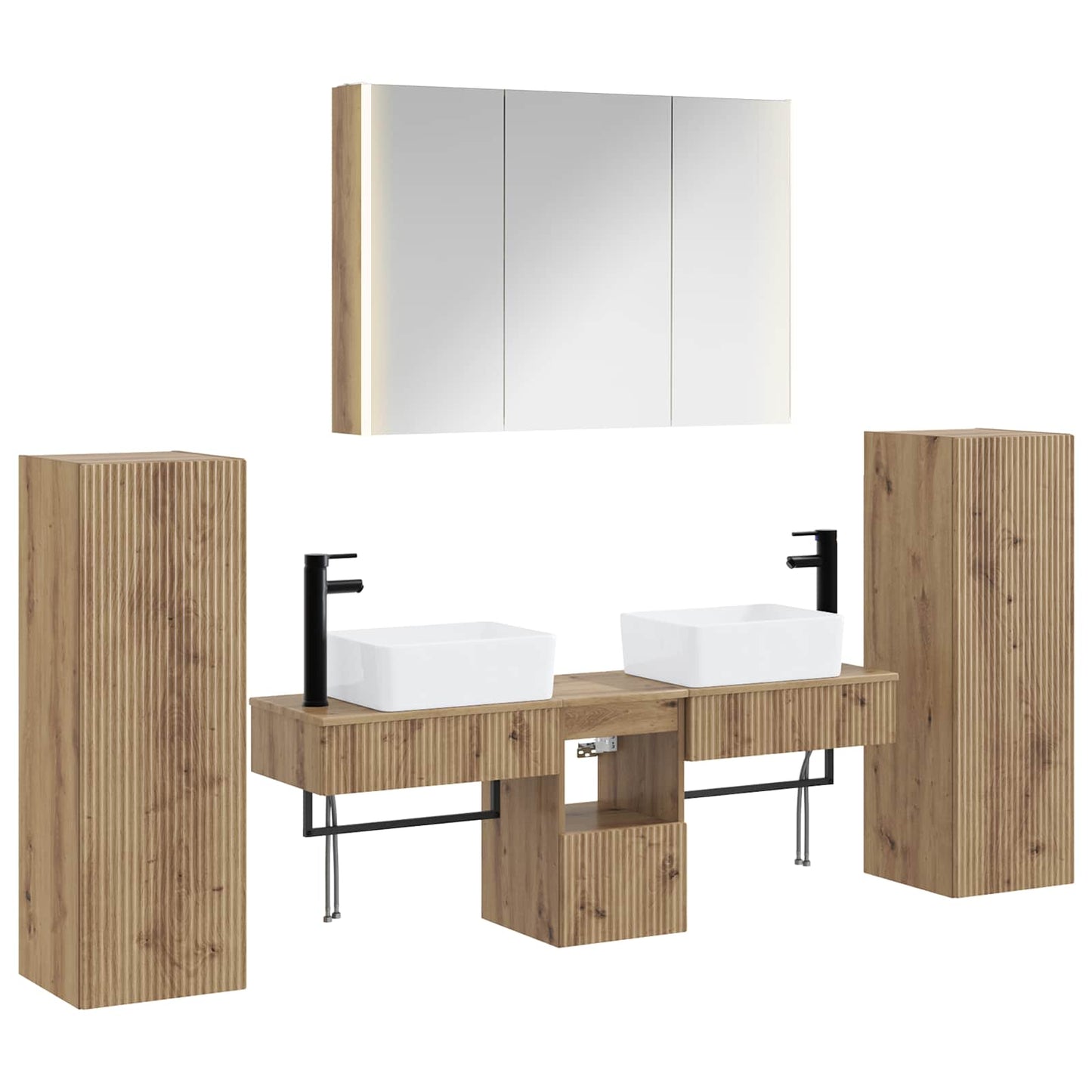 Badkamermeubelset 6 st Artisanaal eiken Bewerkt hout en glas is nu te koop bij PeponiXL, paradijselijk wonen!