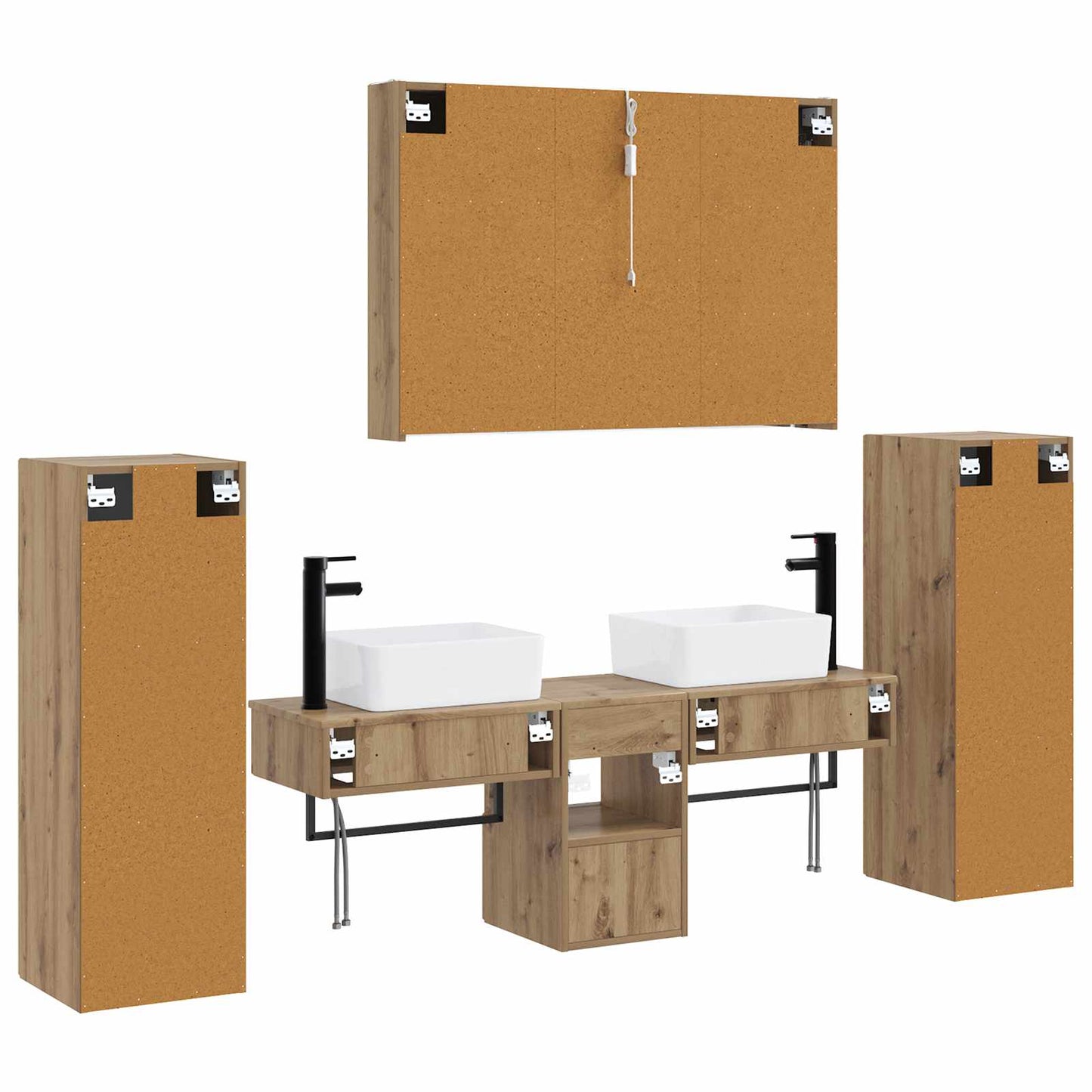 Badkamermeubelset 6 st Artisanaal eiken Bewerkt hout en glas is nu te koop bij PeponiXL, paradijselijk wonen!
