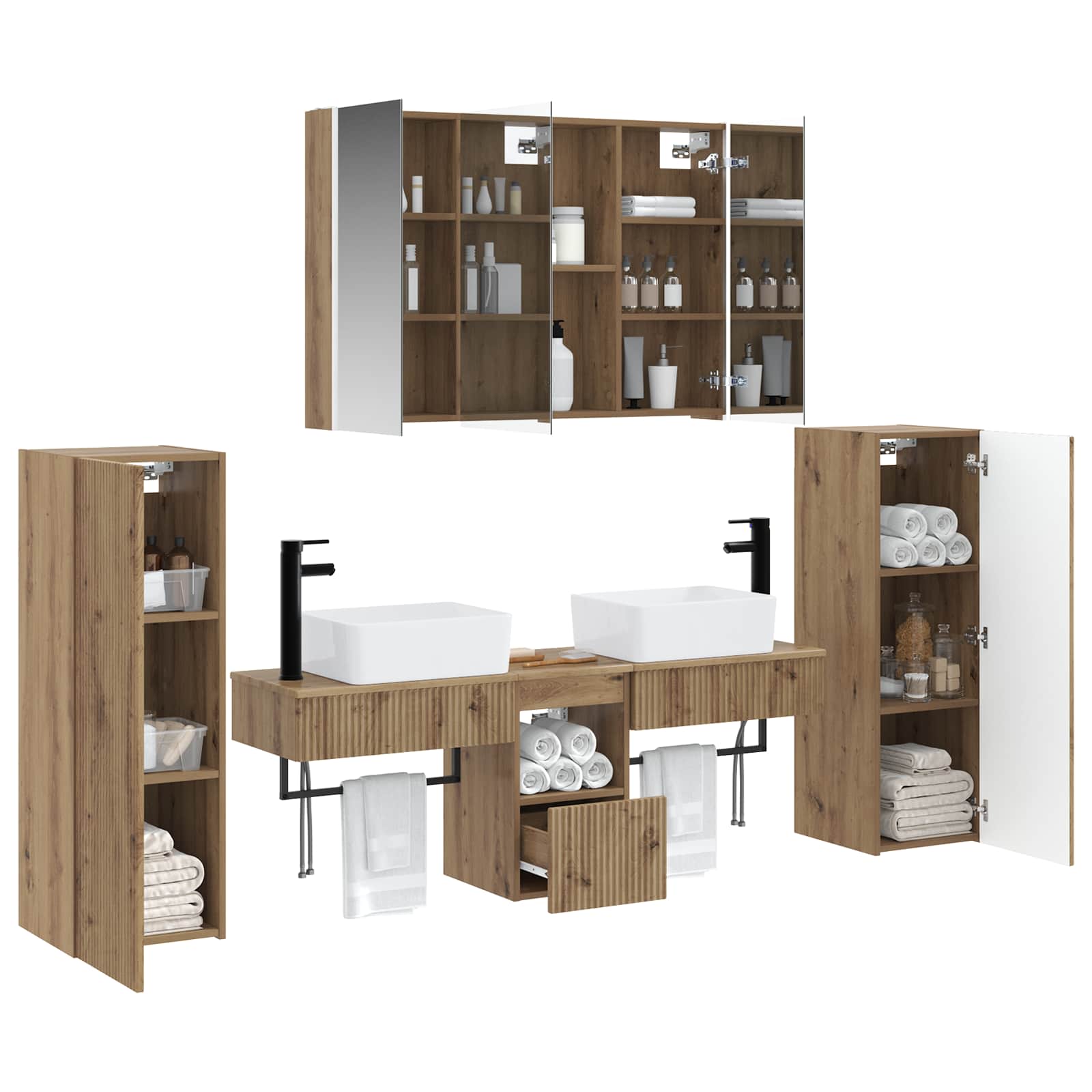 Badkamermeubelset 6 st Artisanaal eiken Bewerkt hout en glas is nu te koop bij PeponiXL, paradijselijk wonen!