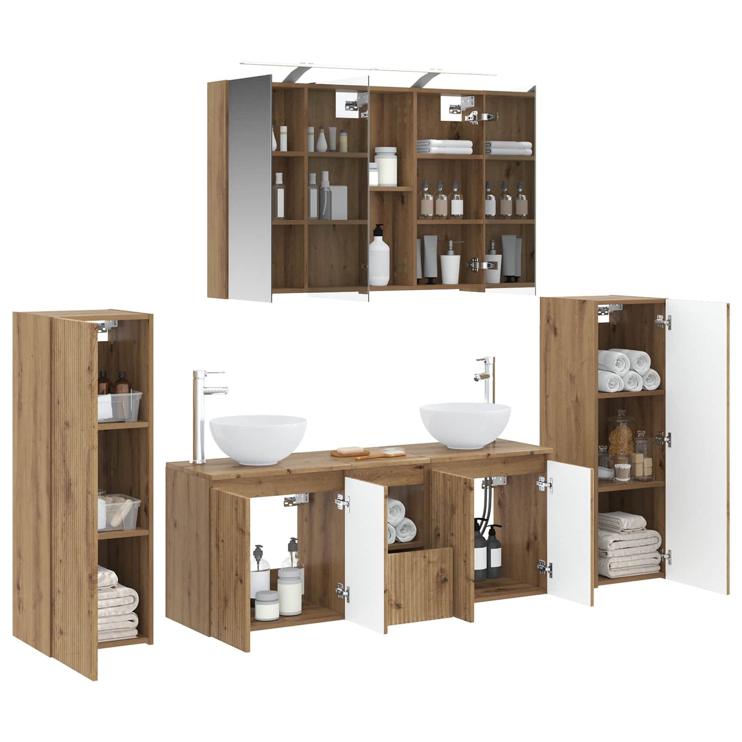 Badkamermeubelset 6 st Artisanaal eiken Bewerkt hout en glas is nu te koop bij PeponiXL, paradijselijk wonen!