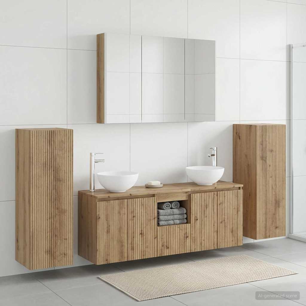 Badkamermeubelset 6 st Artisanaal eiken Bewerkt hout en glas is nu te koop bij PeponiXL, paradijselijk wonen!