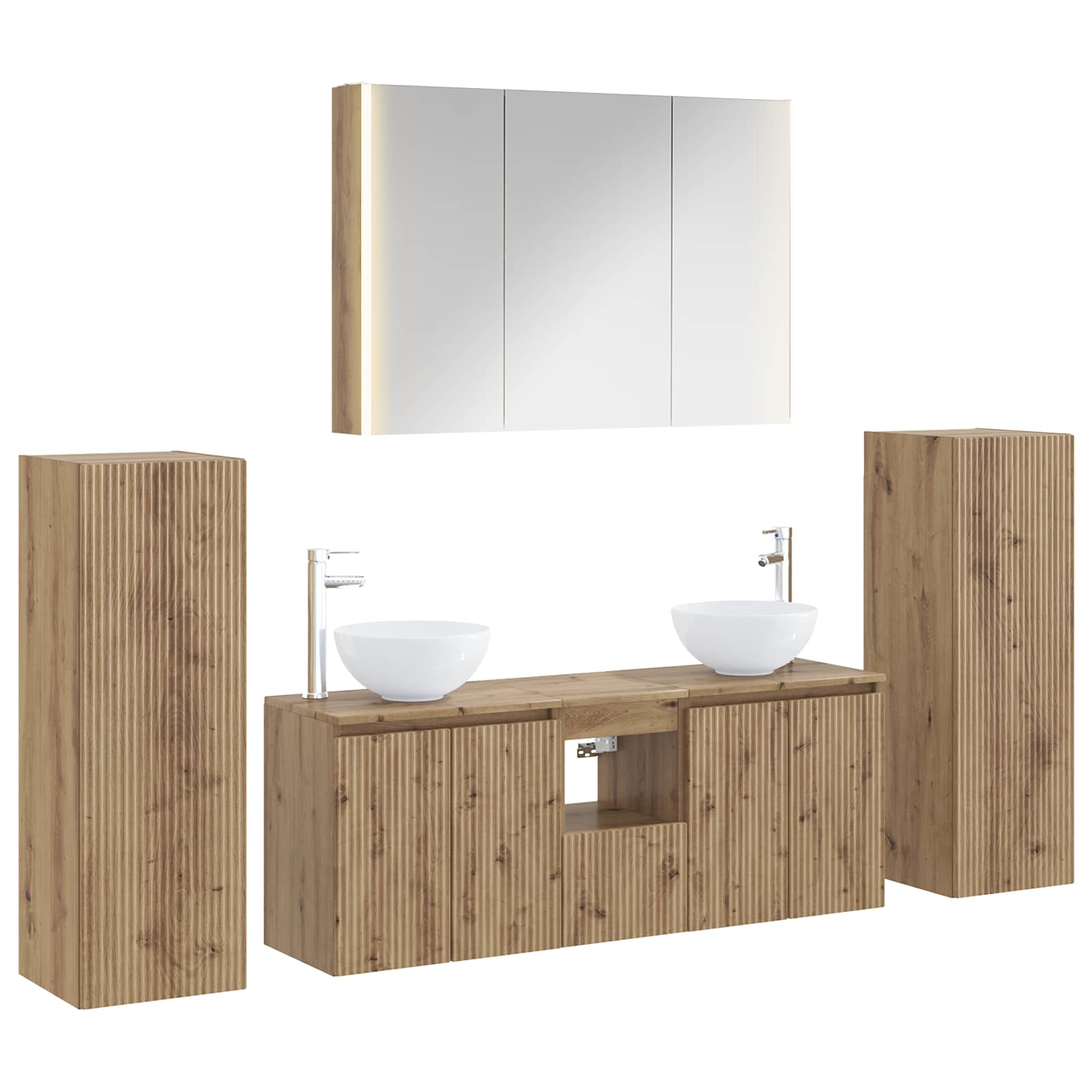 Badkamermeubelset 6 st Artisanaal eiken Bewerkt hout en glas is nu te koop bij PeponiXL, paradijselijk wonen!