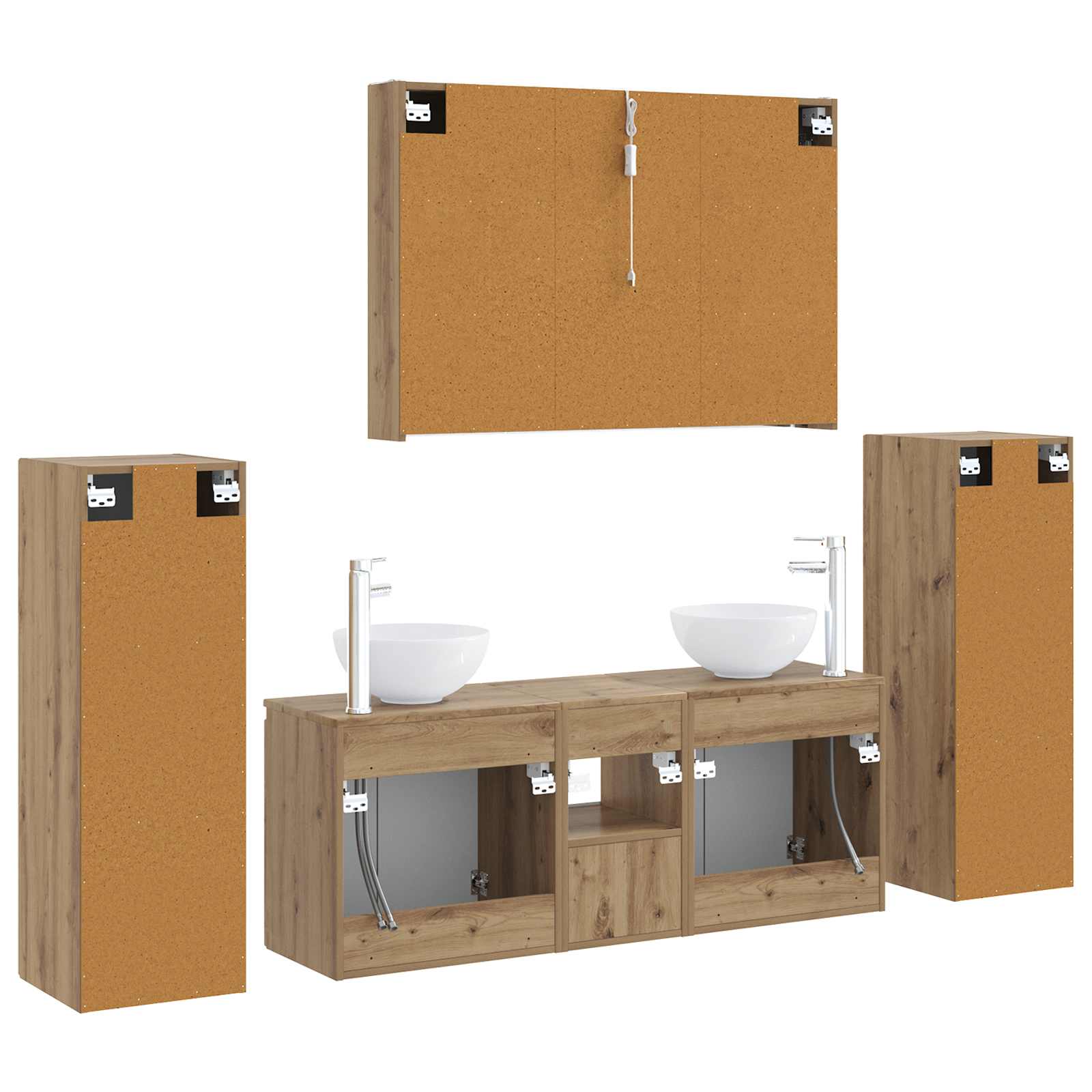 Badkamermeubelset 6 st Artisanaal eiken Bewerkt hout en glas is nu te koop bij PeponiXL, paradijselijk wonen!