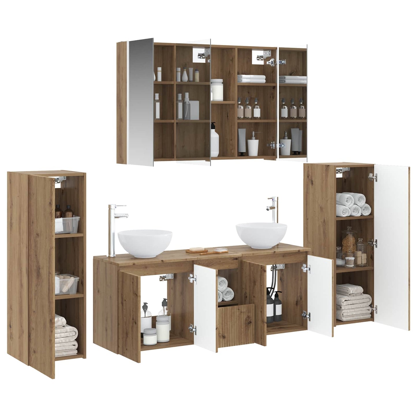 Badkamermeubelset 6 st Artisanaal eiken Bewerkt hout en glas is nu te koop bij PeponiXL, paradijselijk wonen!