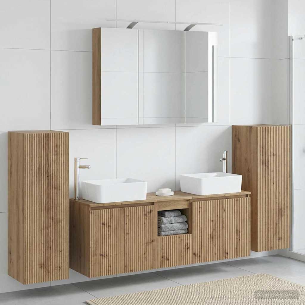 Badkamermeubelset 6 st Artisanaal eiken Bewerkt hout en glas is nu te koop bij PeponiXL, paradijselijk wonen!