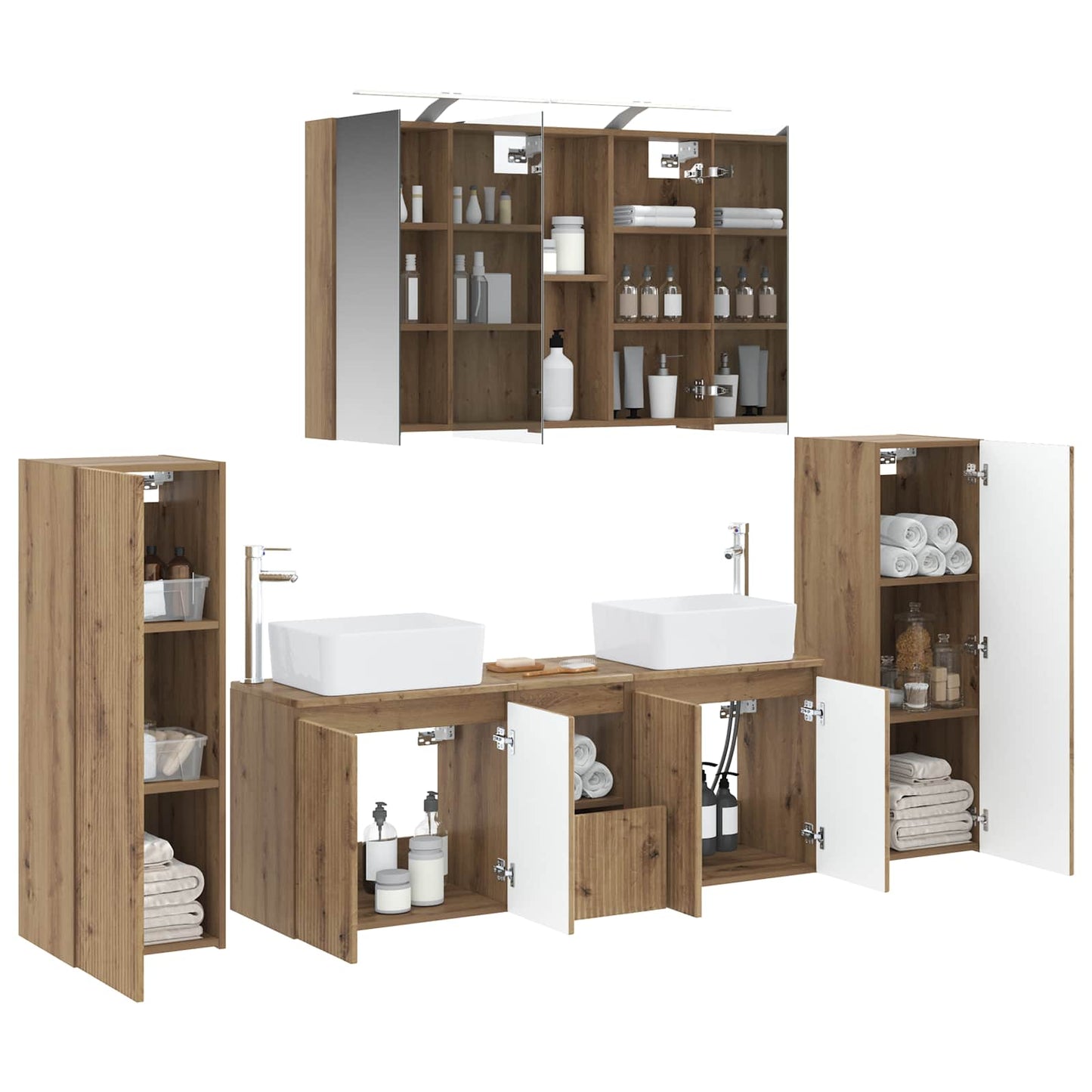 Badkamermeubelset 6 st Artisanaal eiken Bewerkt hout en glas is nu te koop bij PeponiXL, paradijselijk wonen!