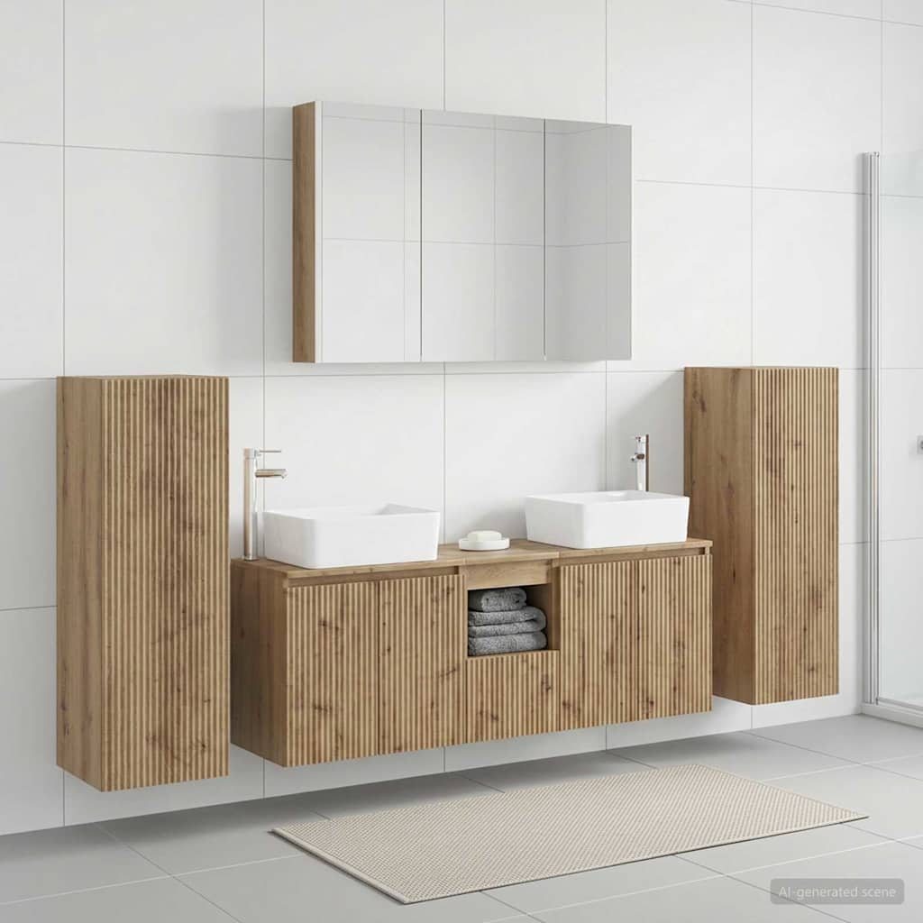 Badkamermeubelset 6 st Artisanaal eiken Bewerkt hout en glas is nu te koop bij PeponiXL, paradijselijk wonen!
