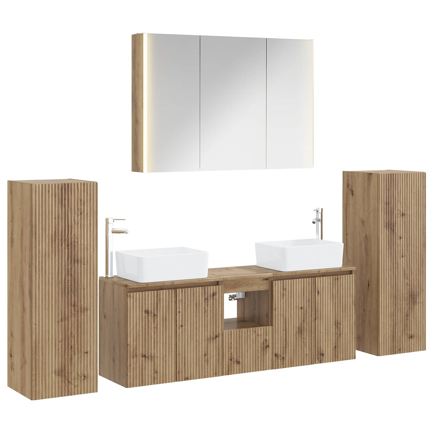 Badkamermeubelset 6 st Artisanaal eiken Bewerkt hout en glas is nu te koop bij PeponiXL, paradijselijk wonen!