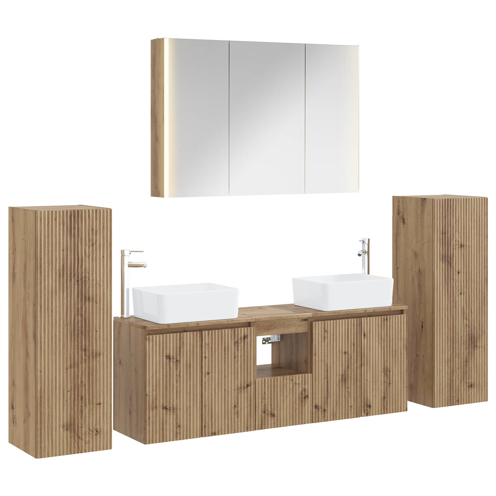 Badkamermeubelset 6 st Artisanaal eiken Bewerkt hout en glas is nu te koop bij PeponiXL, paradijselijk wonen!