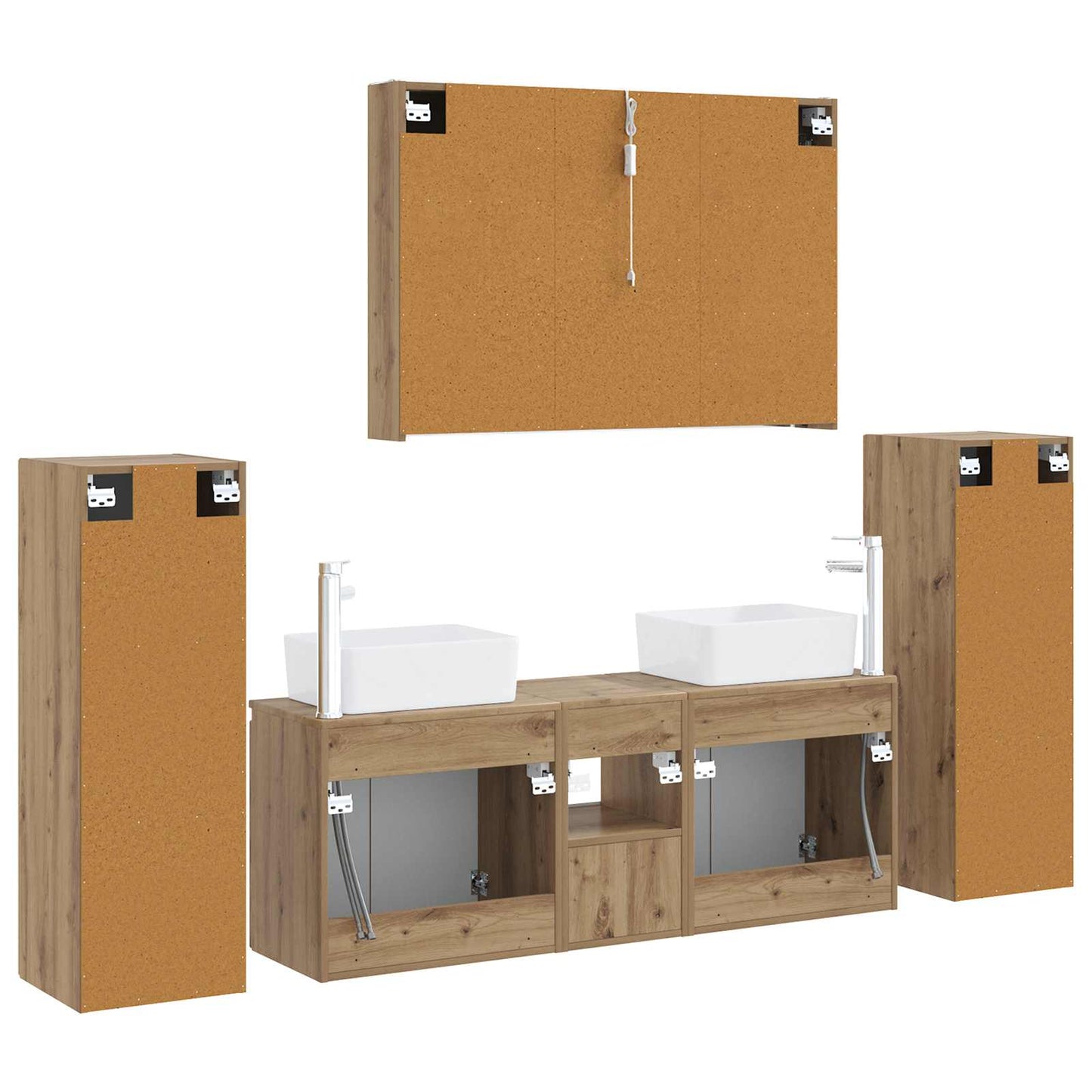 Badkamermeubelset 6 st Artisanaal eiken Bewerkt hout en glas is nu te koop bij PeponiXL, paradijselijk wonen!