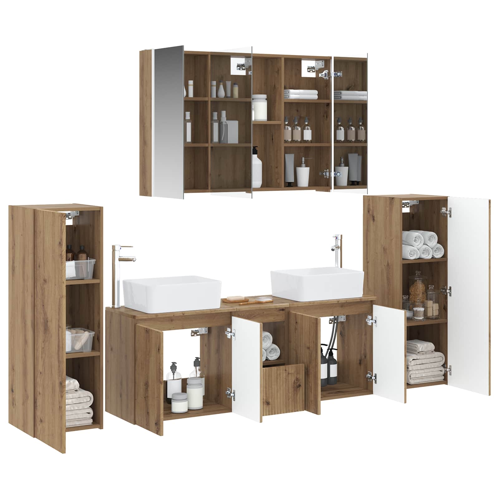 Badkamermeubelset 6 st Artisanaal eiken Bewerkt hout en glas is nu te koop bij PeponiXL, paradijselijk wonen!