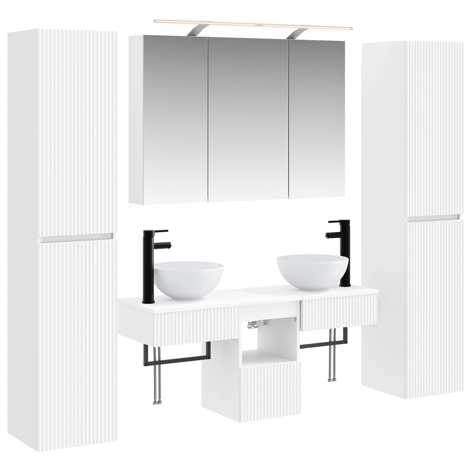 Badkamermeubelset 6 pcs Wit Bewerkt hout en glas is nu te koop bij PeponiXL, paradijselijk wonen!