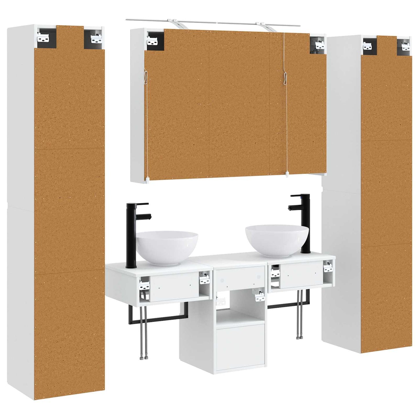 Badkamermeubelset 6 pcs Wit Bewerkt hout en glas is nu te koop bij PeponiXL, paradijselijk wonen!