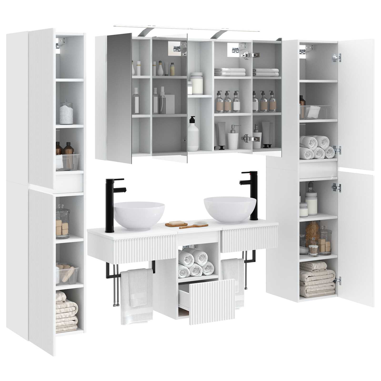 Badkamermeubelset 6 pcs Wit Bewerkt hout en glas is nu te koop bij PeponiXL, paradijselijk wonen!